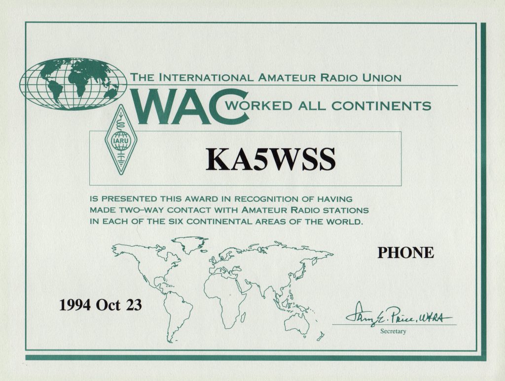 Worked All Continents Award