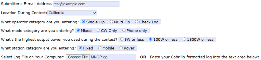 QSO Party submission page