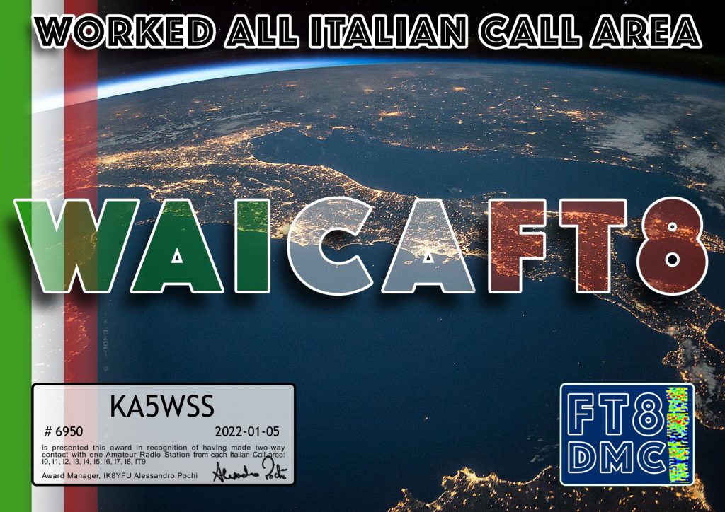 Worked All Italian Call Area Award