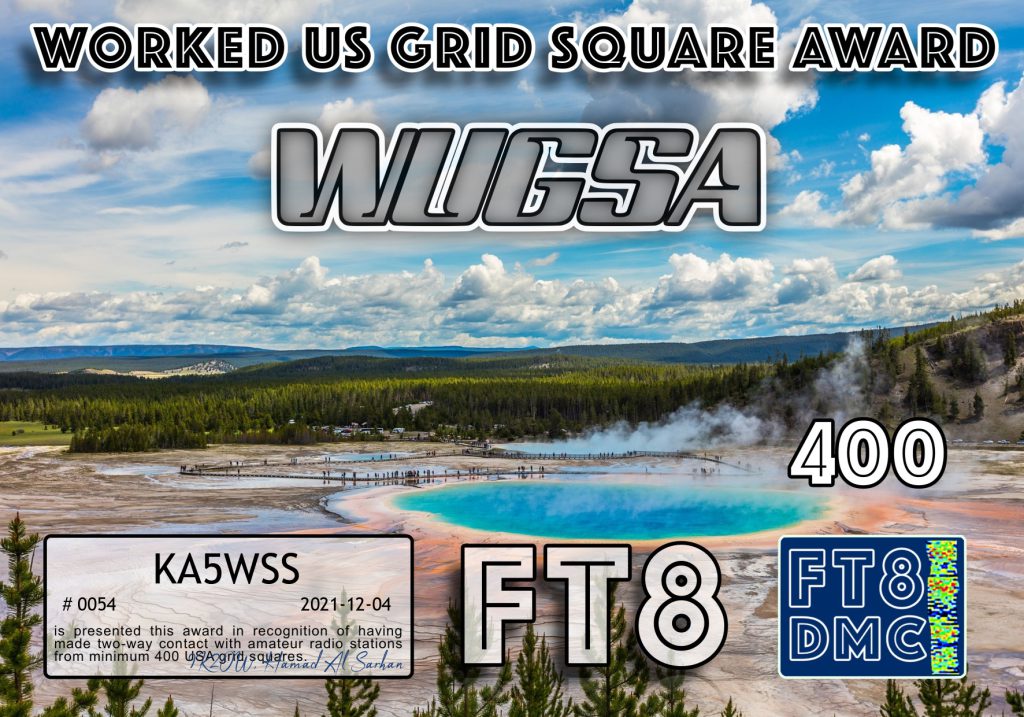 Worked US Grid Square Award for 400 grids