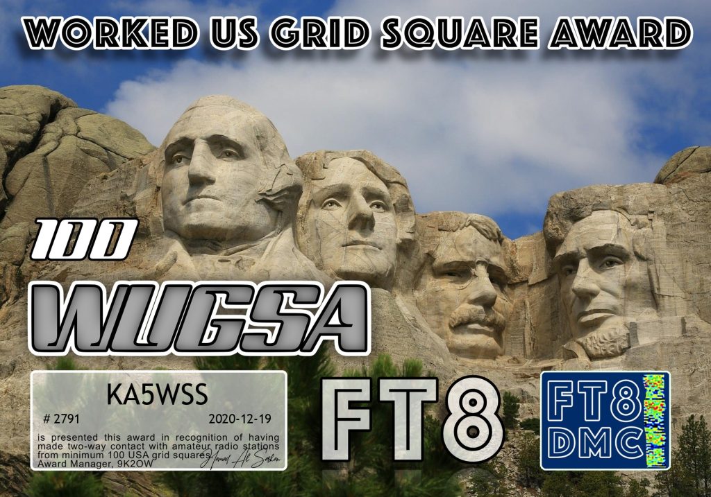 Worked US Grid Square Award for 100 grids